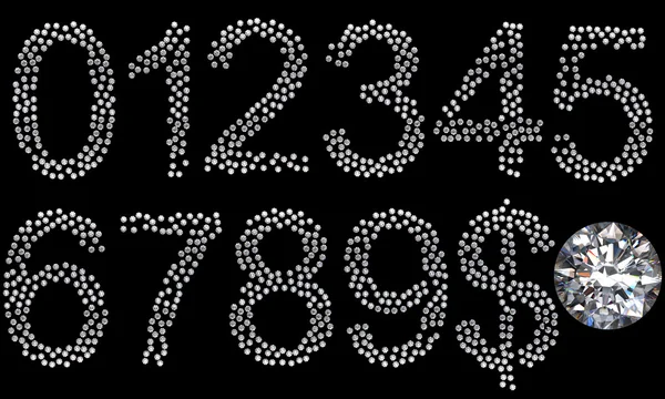 Diamond numerals, dollar symbol and gem — Stock Photo, Image