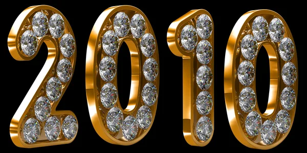 Golden 2010 year incrusted with diamonds — Stock Photo, Image