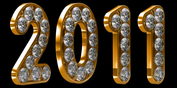 Golden 2011 year incrusted with diamonds — Stock Photo, Image