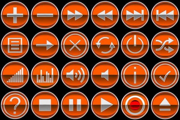 Round orange Control panel icons or buttons — Stock Photo, Image
