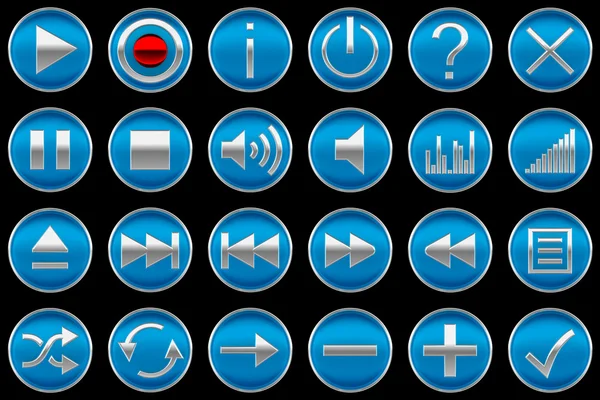 Azul redondo Iconos o botones del panel de control —  Fotos de Stock