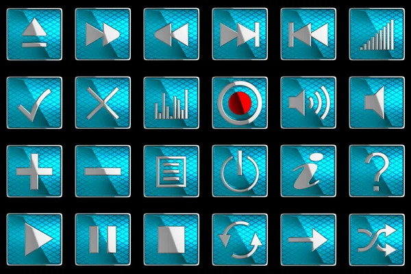 Square blue Control panel icons or buttons — Stock Photo, Image