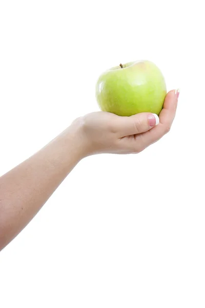 Green apple in hand — Stock Photo, Image