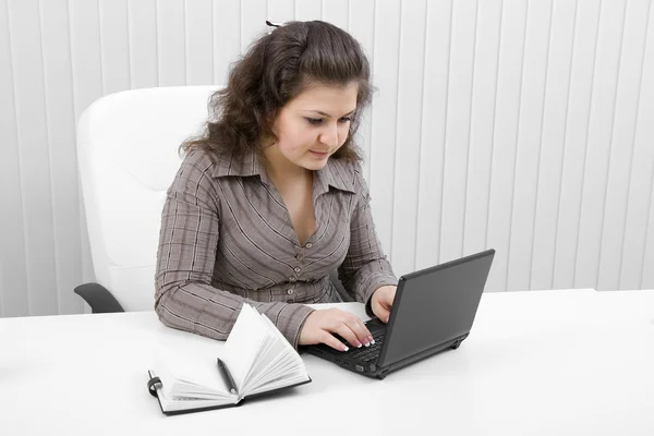 La ragazza con il computer portatile — Foto Stock