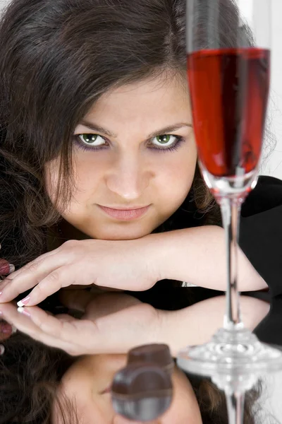 The woman with wine glass — Stock Photo, Image