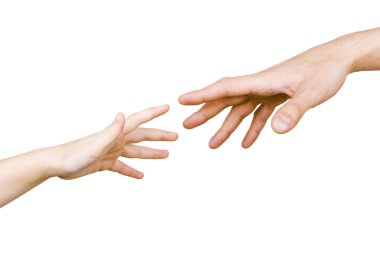 Child's hand reaches for the men's hand clipart