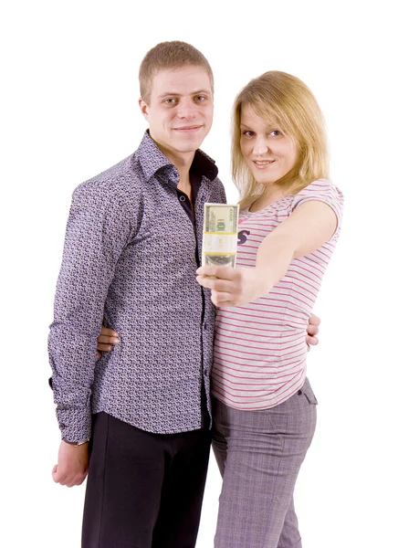 Casal jovem com dinheiro — Fotografia de Stock
