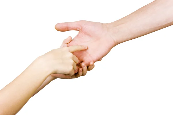 El niño adivina la mano del hombre —  Fotos de Stock