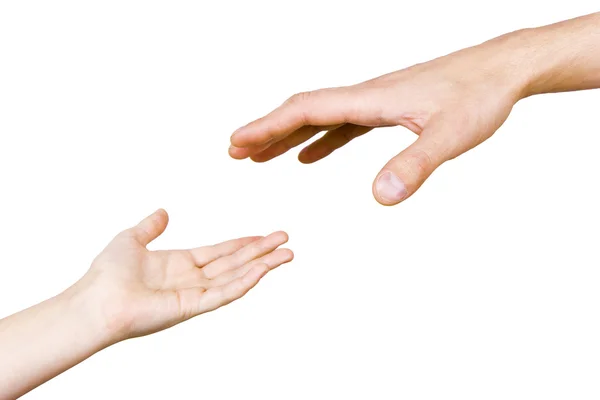 La mano del niño alcanza la mano del hombre — Foto de Stock
