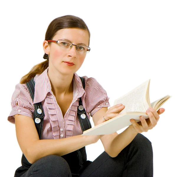 Menina de óculos com um livro — Fotografia de Stock