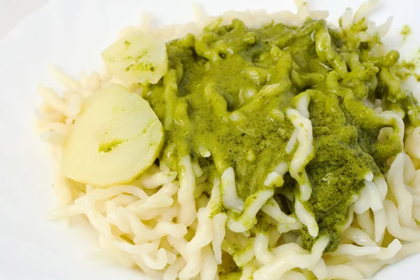 stock image Trofie with pesto closeup