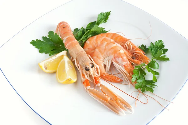 Prawn and shrimps with parsley — Stock Photo, Image