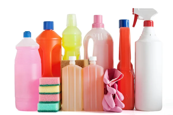 Пластиковые бутылки для моющего средства — стоковое фото