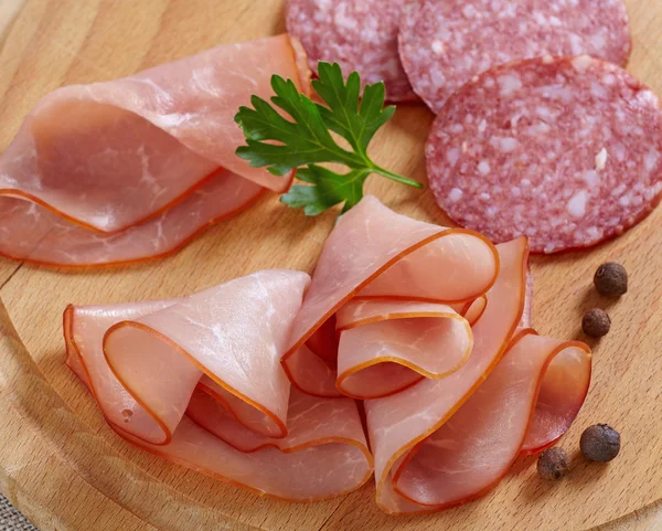Smoked meat and salami — Stock Photo, Image