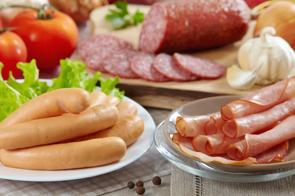 Sausages and meat — Stock Photo, Image