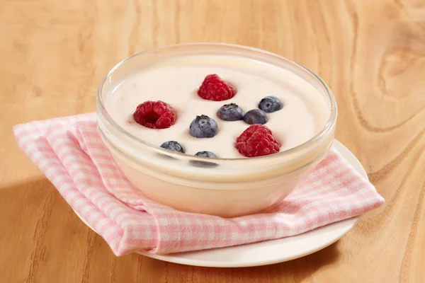Joghurt friss bogyós gyümölcsök — Stock Fotó