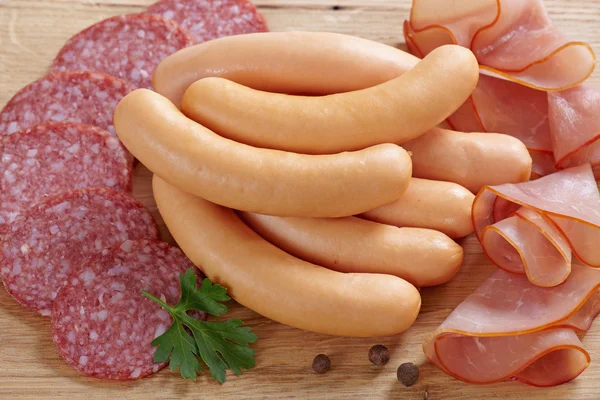 Sausages and meat — Stock Photo, Image