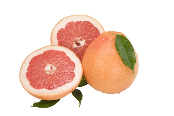 Grapefruit with leaves on a white background — Stock Photo, Image