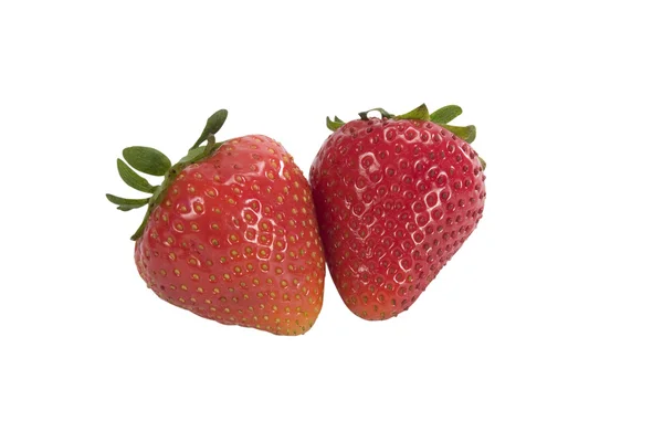 Twee van de verse aardbeien op een witte achtergrond — Stockfoto