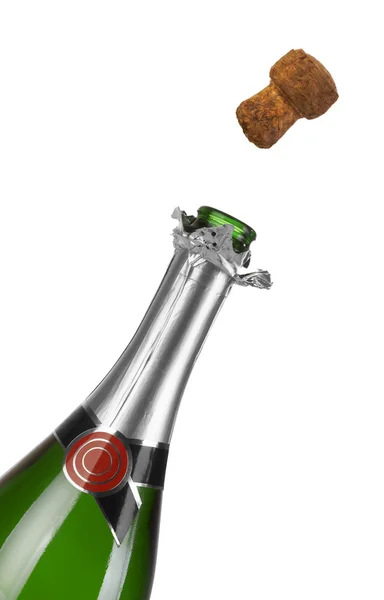Botella de champán descorchada — Foto de Stock