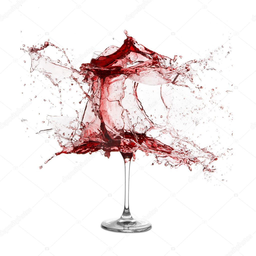 Explosion of a glass with red wine