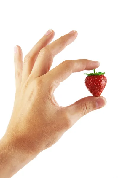 Färska jordgubbar i en hand — Stockfoto