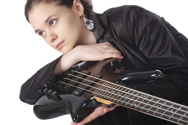 Piękna dziewczyna z gitara basowa — Zdjęcie stockowe