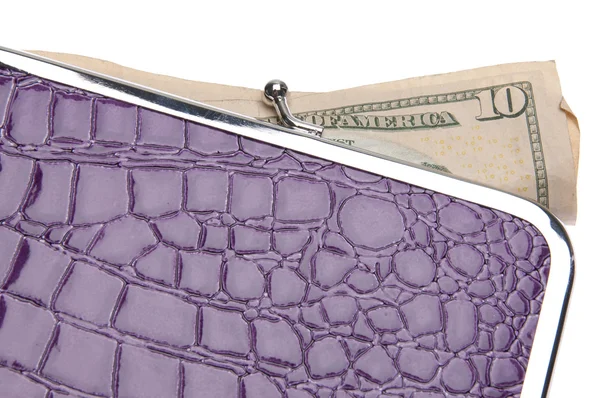 돈으로 보라색 지갑 — 스톡 사진
