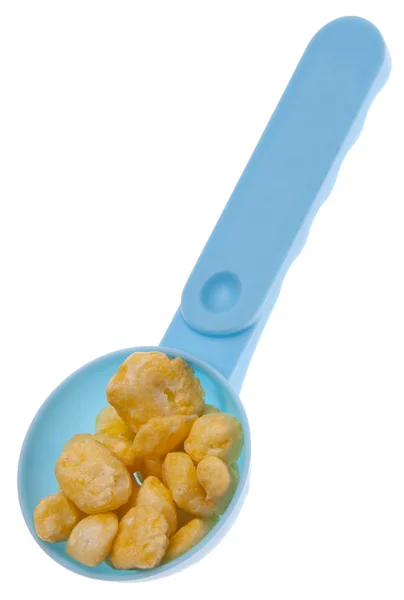 Μπλε κουτάλι με δημητριακά — Φωτογραφία Αρχείου