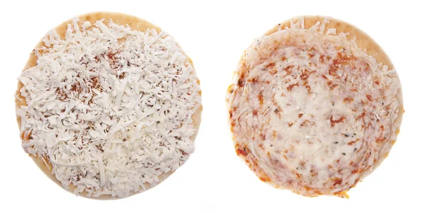 Donmuş pizza çiğ ve pişmiş — Stok fotoğraf