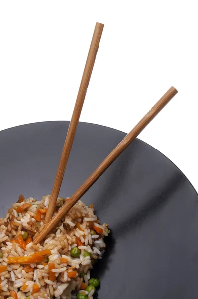 Stekt ris med ätpinnar — Stockfoto
