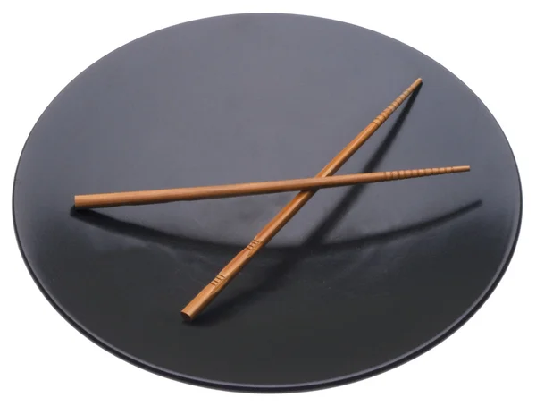 Black Plate with Chop Sticks — Stock Photo, Image