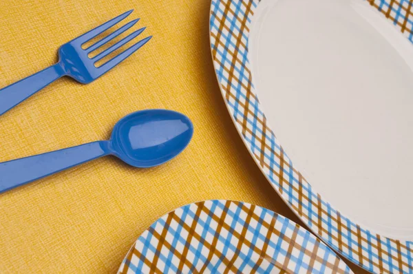 Modern Fun Blue and Brown Place Setting — Stock Photo, Image