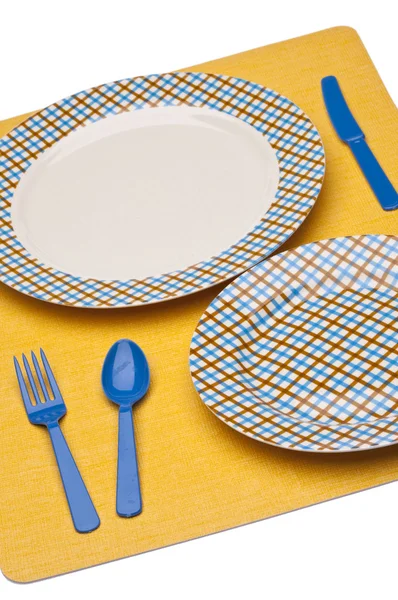 Modern Fun Blue and Brown Place Setting — Stok Foto
