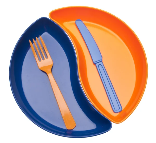 陰陽形銀とプラスチック製の食器 — ストック写真