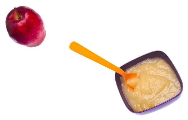 Apfelmus und ein Apfel — Stockfoto