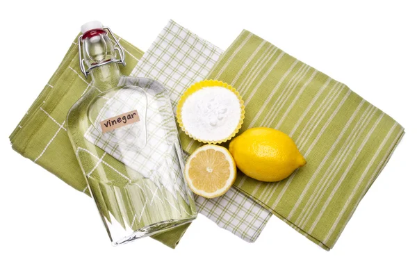 Természetes tisztító citrom, szódabikarbóna és ecet — Stock Fotó
