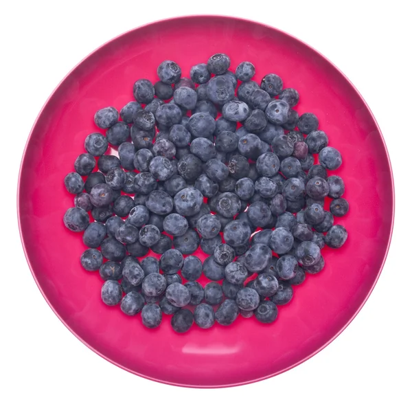在一个充满活力的粉红碗中的新鲜蓝莓 — 图库照片
