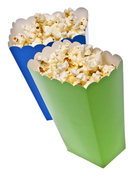 Levendige gekleurde traktatie vakken gevuld met popcorn — Stockfoto