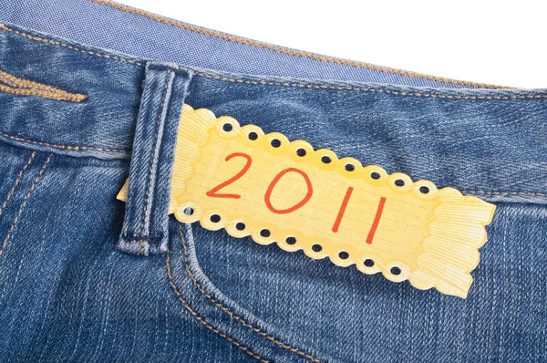 2011 w kieszeni niebieski denim spodnie jean — Zdjęcie stockowe