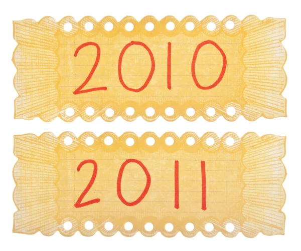 Handwriten labels voor 2010 en 2011 — Stockfoto