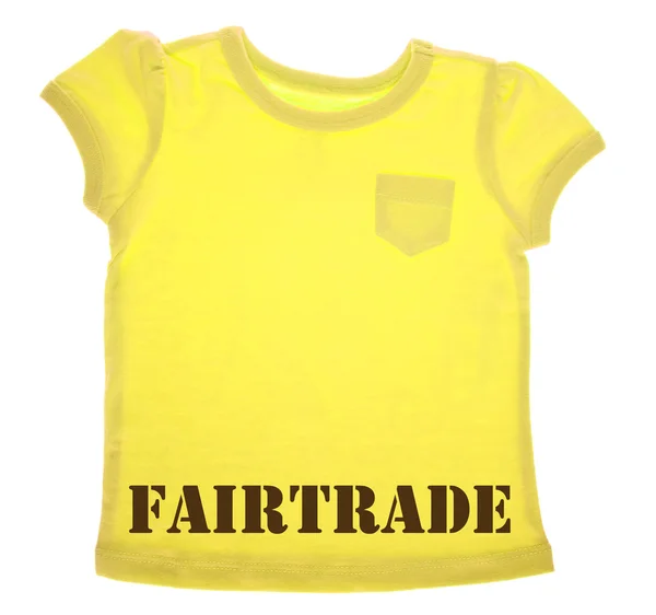 Žluté tričko s fairtrade zprávou — Stock fotografie