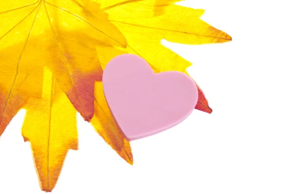 Kalp ile canlı sonbahar yaprak arka plan — Stok fotoğraf