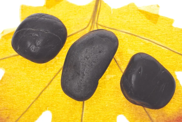 Zen Massagesteine auf einem Herbstblatt — Stockfoto