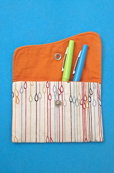 Pouch with Colred Pens — Stock Photo, Image