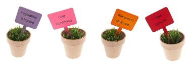 Pots of Grass with Garden Related Signs clipart