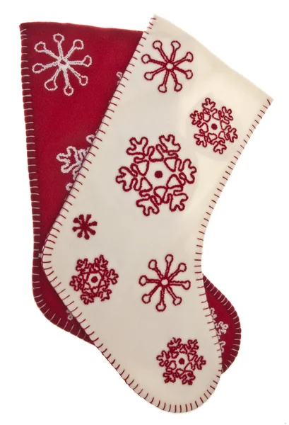 Rode en witte sneeuwvlok patroon vakantie kousen — Stockfoto