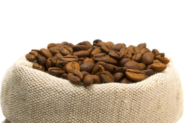 Café en grains et sac en toile de jute — Photo