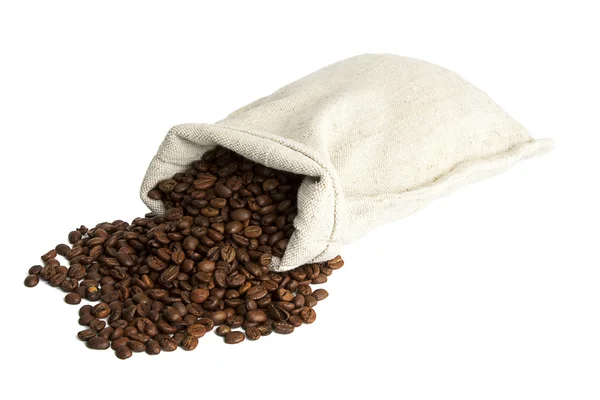 Grãos de café e saco de serapilheira — Fotografia de Stock