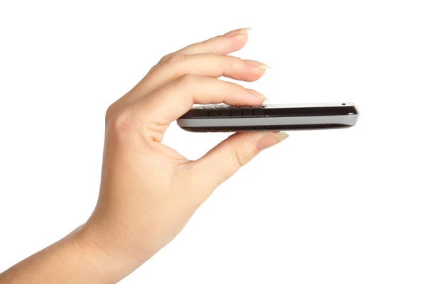 Slim telefone celular na mão das mulheres — Fotografia de Stock